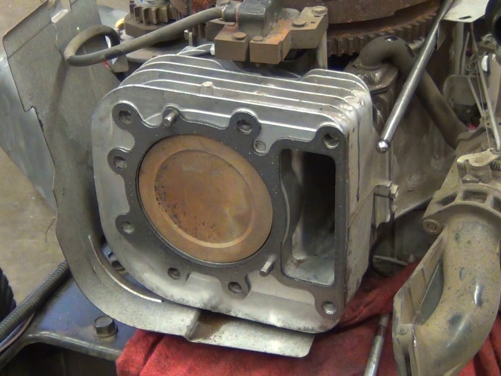 Cylinder head removed during head gasket repair on a Briggs and Stratton engine